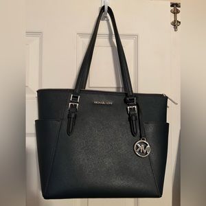 Michael Kors Charlotte Large Top Zip Tote 35F0SCFT3L-406 (Navy/Silver Hardware)